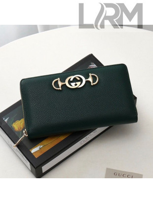 Gucci Zumi Grainy Leather Zip Around Wallet 570661 Green