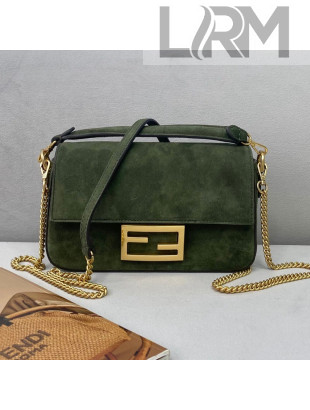 Fendi Small Baguette Suede Shoulder Bag Green 2021 308S