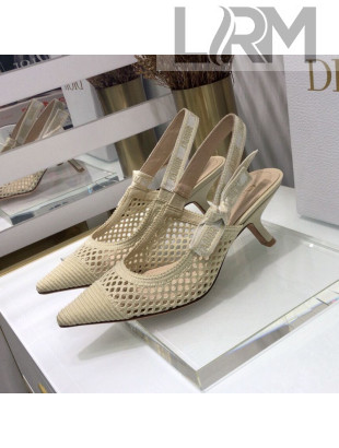 Dior J'Adior Slingback Pumps 6.5cm in Cream White Mesh Embroidery 2021