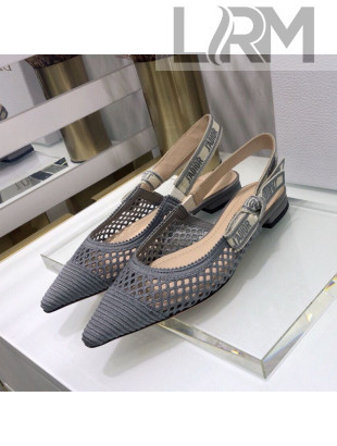 Dior J'Adior Slingback Ballerina Flat in Grey Mesh Embroidery 2021