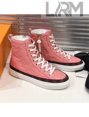 Louis Vuitton Stellar Monogram Embossed Leather High-top Sneakers Pink 2019