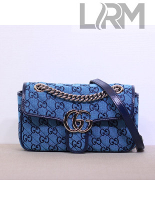 Gucci GG Marmont Multicolour Canvas Chain Mini Bag 446744 Blue 2021