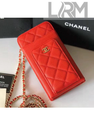 Chanel Grained Calfskin Classic Clutch With Chain AP0990 Red 2020