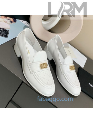 Chanel Boy Calfskin Flat Loafers White 2020