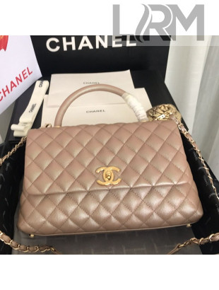 Chanel Iridescent Grained Quilted Calfskin Medium Coco Handle Flap Top Handle Bag Apricot 2019