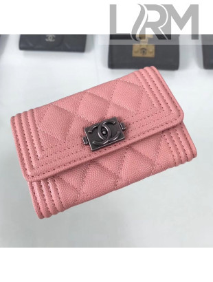 Chanel Grained Leather Small Flap Boy Wallet A80603 Pink 2019