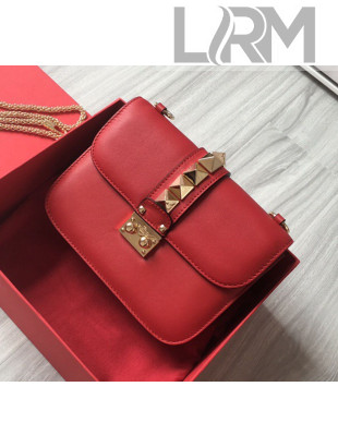 Valentino Small Chain Box Shoulder Bag in Calfskin Red 2019