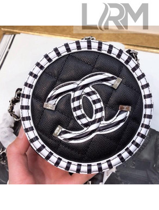 Chanel Striped Grained Calfskin Round Clutch with Chain A81599 Black 2019