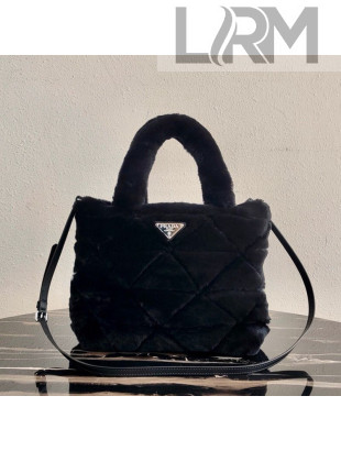 Prada Shearling Wool Tote Bag 1BG378 Black 2021