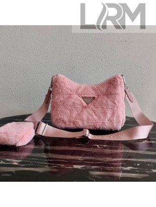 Prada System Shearling Wool Patchwork Shoulder Bag 1BC151 Pink 2021