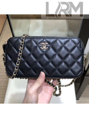 Chanel Quilted Lambskin Double Clutch with Chain AP0738 Black 2019