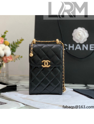 Chanel Calfskin Vertical Clutch with Adjustable Chain Strap AP2291 Black 2021