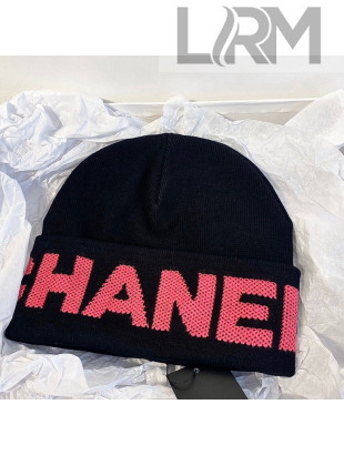 Chanel Black Wool Knit Hat Pink 2021 02