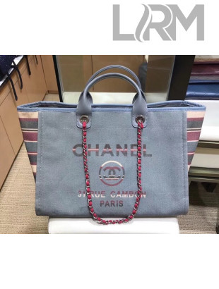 Chanel Canvas Deauville Shopping Bag A66941 Strip Grey 2018