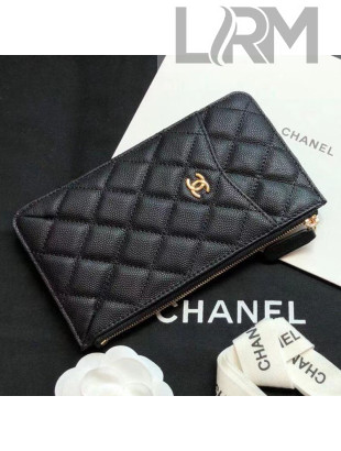 Chanel Quilted Grained Calfskin Phone & Card Holder Wallet Black/Gold 2020