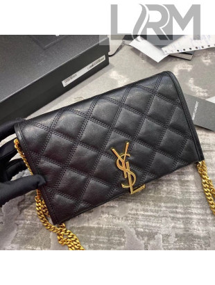 Saint Laurent Becky Chain Wallet WOC in Diamond-Quilted Lambskin  585031 Black 2019