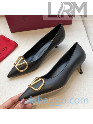 Valentino VLogo Calfskin Pumps 40mm Black/Gold 2020