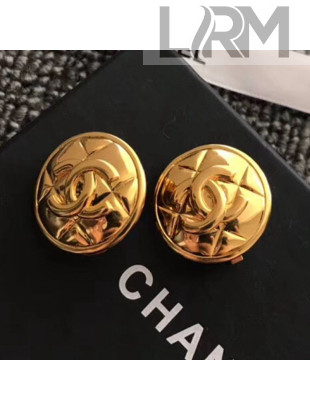 Chanel Quilted Metal CC Round Stud Clip-on Earrings Black 2019