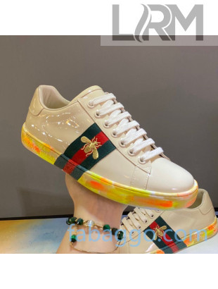 Gucci Ace Patent Leather Sneakers with Luminous Print Sole White 02 (For Women and Men)