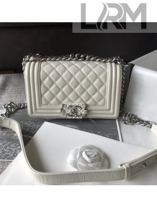 Chanel Small Metallic Crumpled Waxy Calfskin Boy Flap Bag Ivory 2018