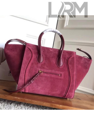 Celine Luggage Phantom Bag In Suede Leather Fuchsia