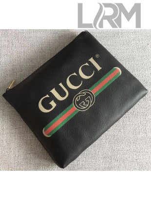 Gucci Print Leather Medium Portfolio Clutch 500981 Black