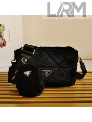 Prada System Wool Patchwork Shoulder Bag 1BD292 Black 2021