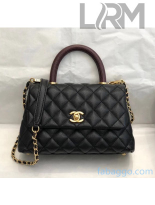 Chanel Small Flap Bag with Top Lizard Handle in Grained Calfskin A92990 Black/Burgundy 2020(Top Quality)