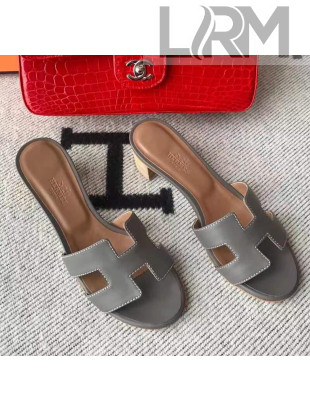 Hermes Oasis Sandal in Smooth Calfskin With 5cm Heel Grey 2021