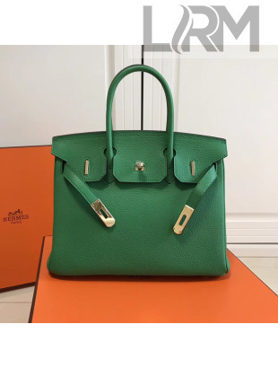 Hermes Birkin 30/35cm in Clemence Calfskin Leather Green (Golden hardware)