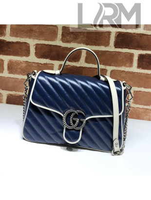 Gucci GG Diagonal Marmont Small Top Handle Bag 498110 Blue/White 2019