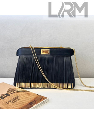 Fendi Peekaboo I See U Pochette Chain Bag with Fringes Black 2021