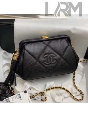 Chanel Quilted Lizard Embossed Calfskin Evening Clutch with Chain AS8422 Black 2020