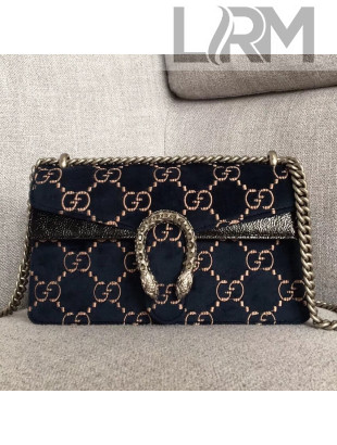 Gucci Dionysus GG Velvet Small Shoulder Bag 499623 Dark Blue/Black 2018