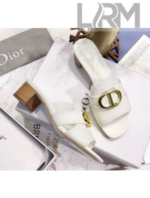 Dior 30 MONTAIGNE Heeled Slide Sandals In Smooth Calfskin White 2020