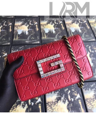 Gucci Signature Leather Shoulder Bag with Square G 544242 Red 2018