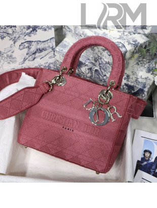 Dior Medium Lady D-Lite Embroidered Cannage Bag Dark Pink 2020