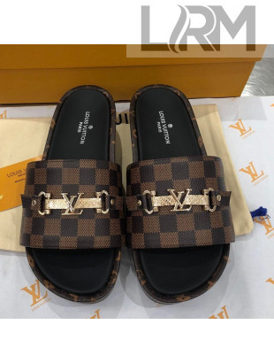 Louis Vuitton Jumbo LV Buckle Flatform Slide Sandals Damier Ebene Canvas 2021 