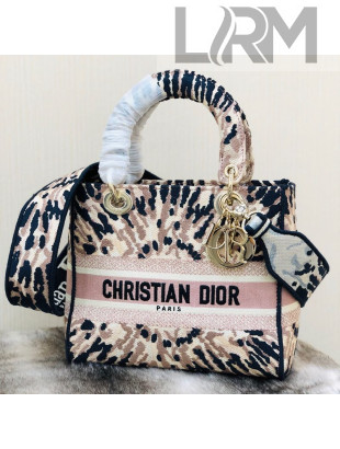 Dior Medium Lady D-Lite Bag in Multicolor Tie & Dior Embroidery M884 Beige 2020