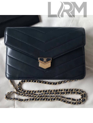 Chanel Chevron Calfskin Medal Wallet On Chain WOC Bag Deep Green 2018