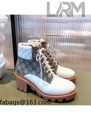 Gucci GG Canvas and Leather Lace-up Ankle Boots White 2021 