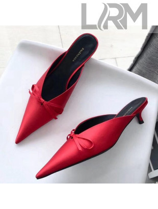 Balenciaga Satin Bowknot Knife Mules Red 2019