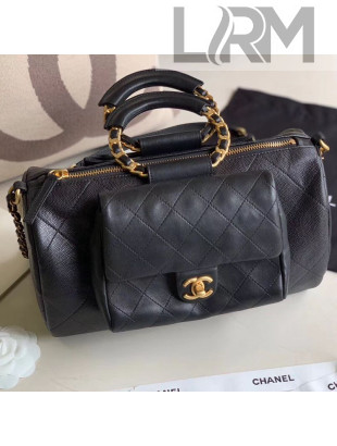 Chanel Quilted Grained Calfskin and Lambskin Large Bowling Bag AS1360 Black 2020