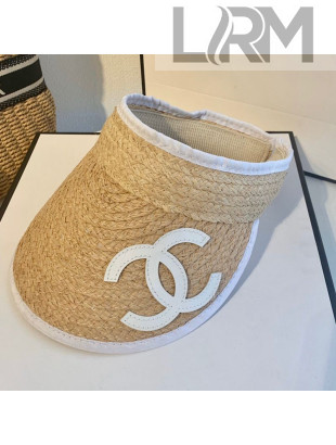 Chanel Raffia Straw Visor Hat White 2021