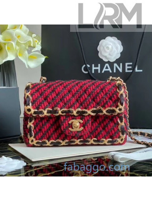 Chanel Wool Tweed Classic Medium Flap Bag A01112 Red/Black 2020