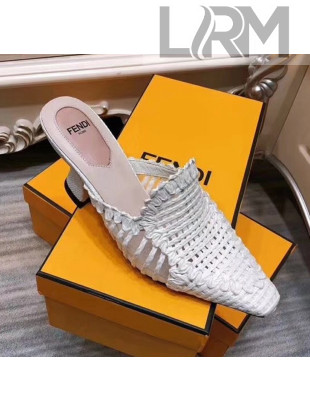 Fendi Woven High Heel Mules Sandals White 2020