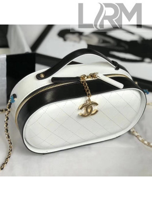 Chanel Crumpled Calfskin Mini Vanity Case Bag AS0199 White/Black 2019