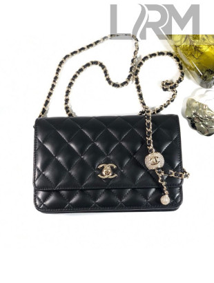 Chanel Quilted Leather Wallet on Chain WOC Crystal Ball AP1450 Black 2020