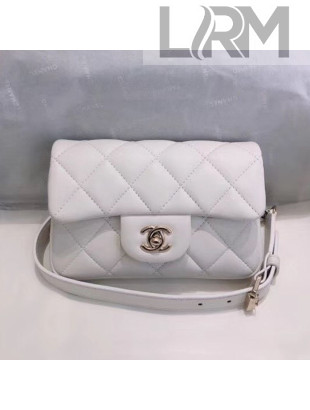 Chanel Quilted Leather Flap Waist Bag with Pearl Strap AP1122 White 2020