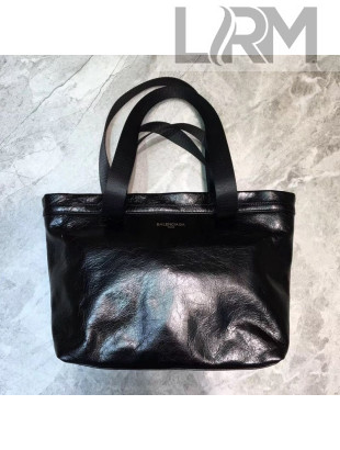 Balenciaga Mini Logo Handle Shopping Tote All Black 2020